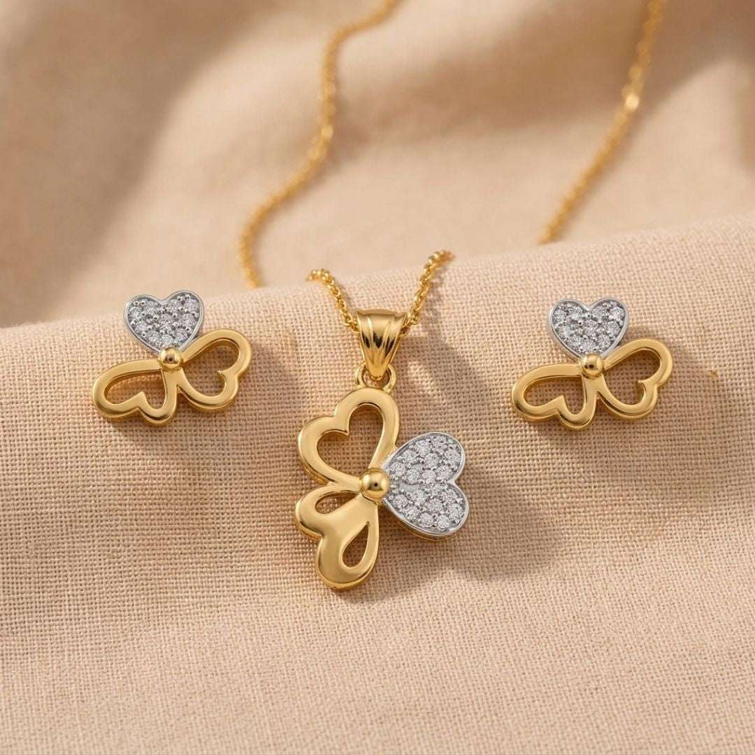 Butterfly Heart Gold Finish AD Pendant Set