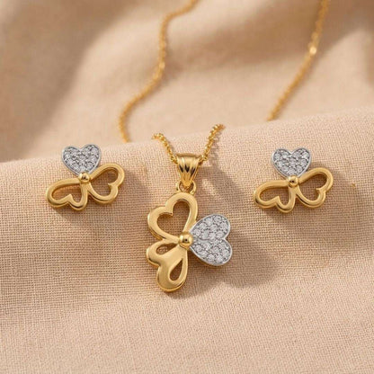 Butterfly Heart Gold Finish AD Pendant Set