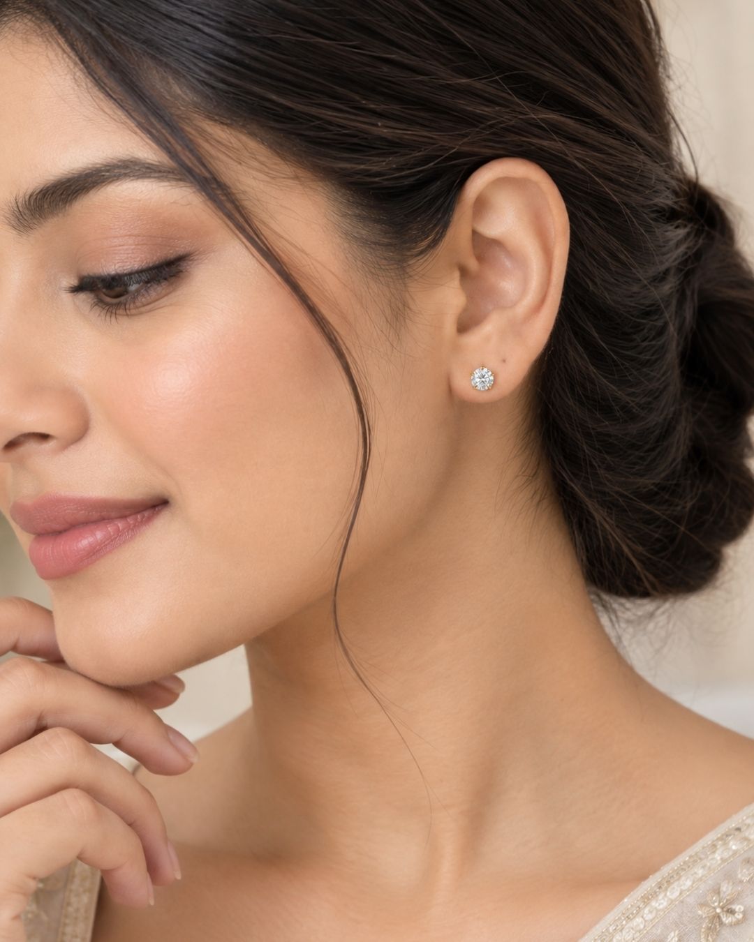 Anti Tarnish Round Solitaire Stud Earrings for Women (4-MM)