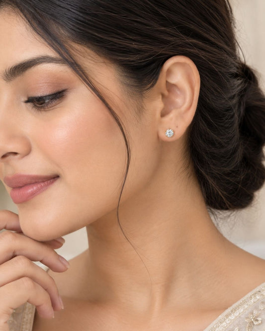 Anti Tarnish Round Solitaire Stud Earrings for Women (4-MM)