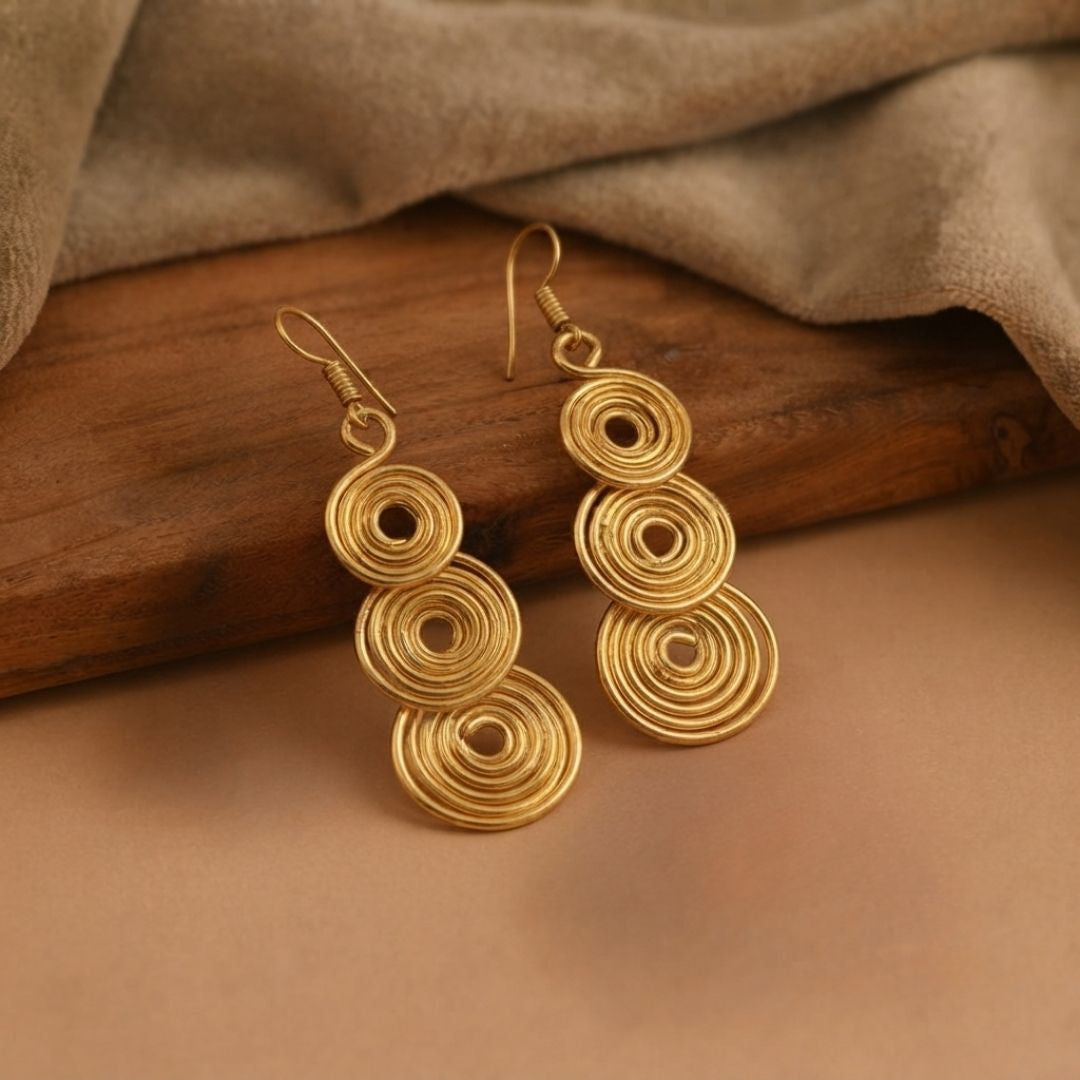 Geometric Spiral Circle Gold Dangler Earrings for Women