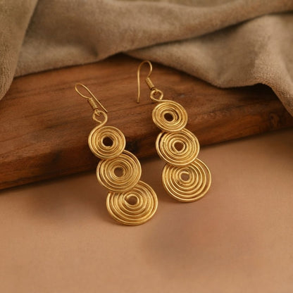 Geometric Spiral Circle Gold Dangler Earrings for Women