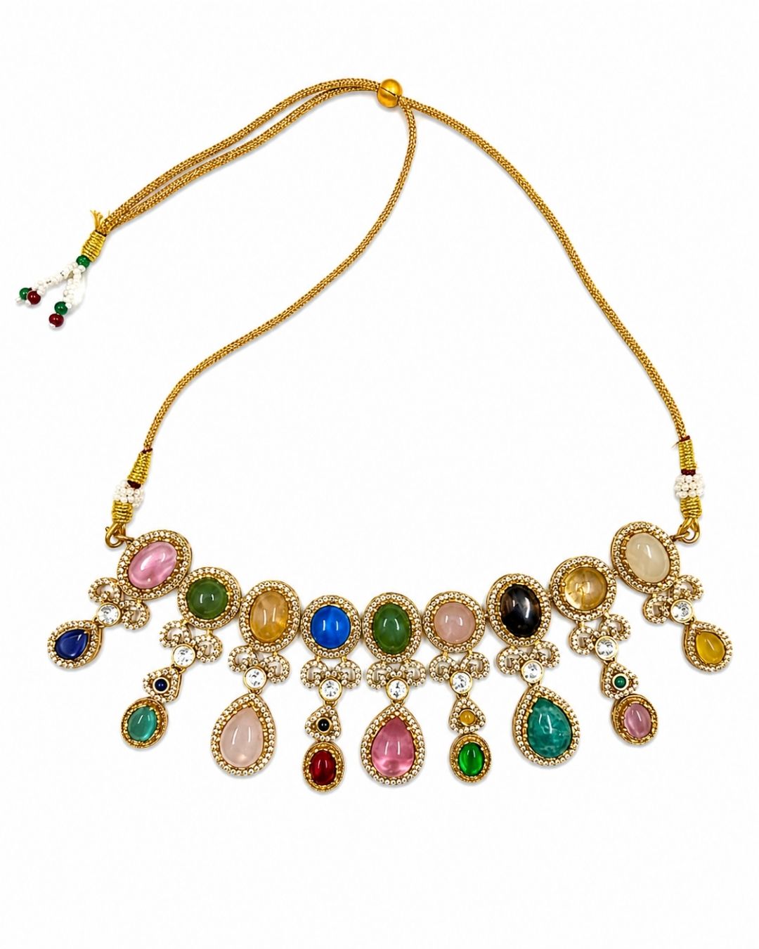 Sabyasachi Inspired Turkish Pota Necklace Set with Pink Statement Drops