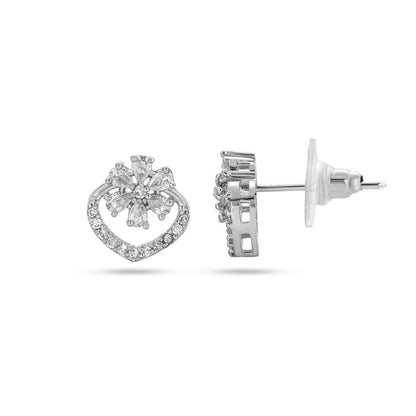 Belaci AD Silver Heart Floral Stud Earrings for Women