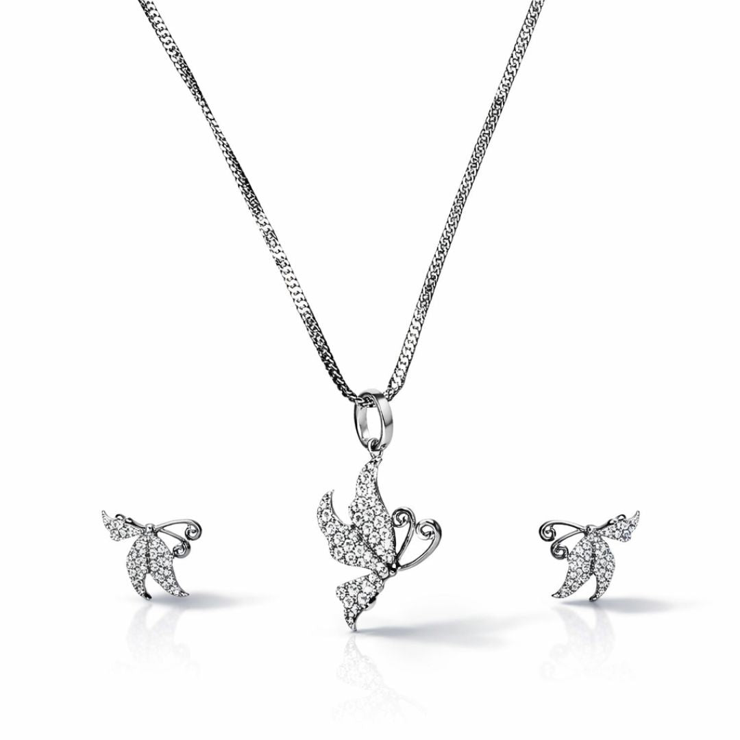 Butterfly Pendant Necklace with Matching Earrings