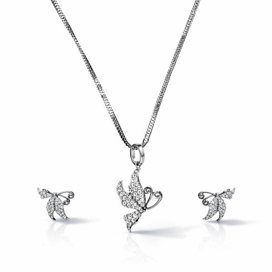 Butterfly Pendant Necklace with Matching Earrings