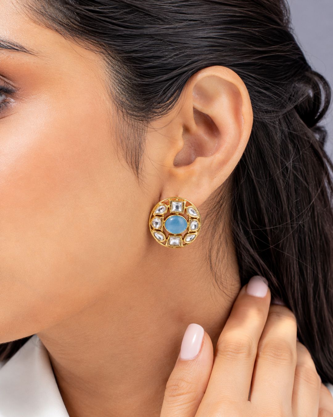 Victorian Style Blue monalisa karting Stone Stud Earrings