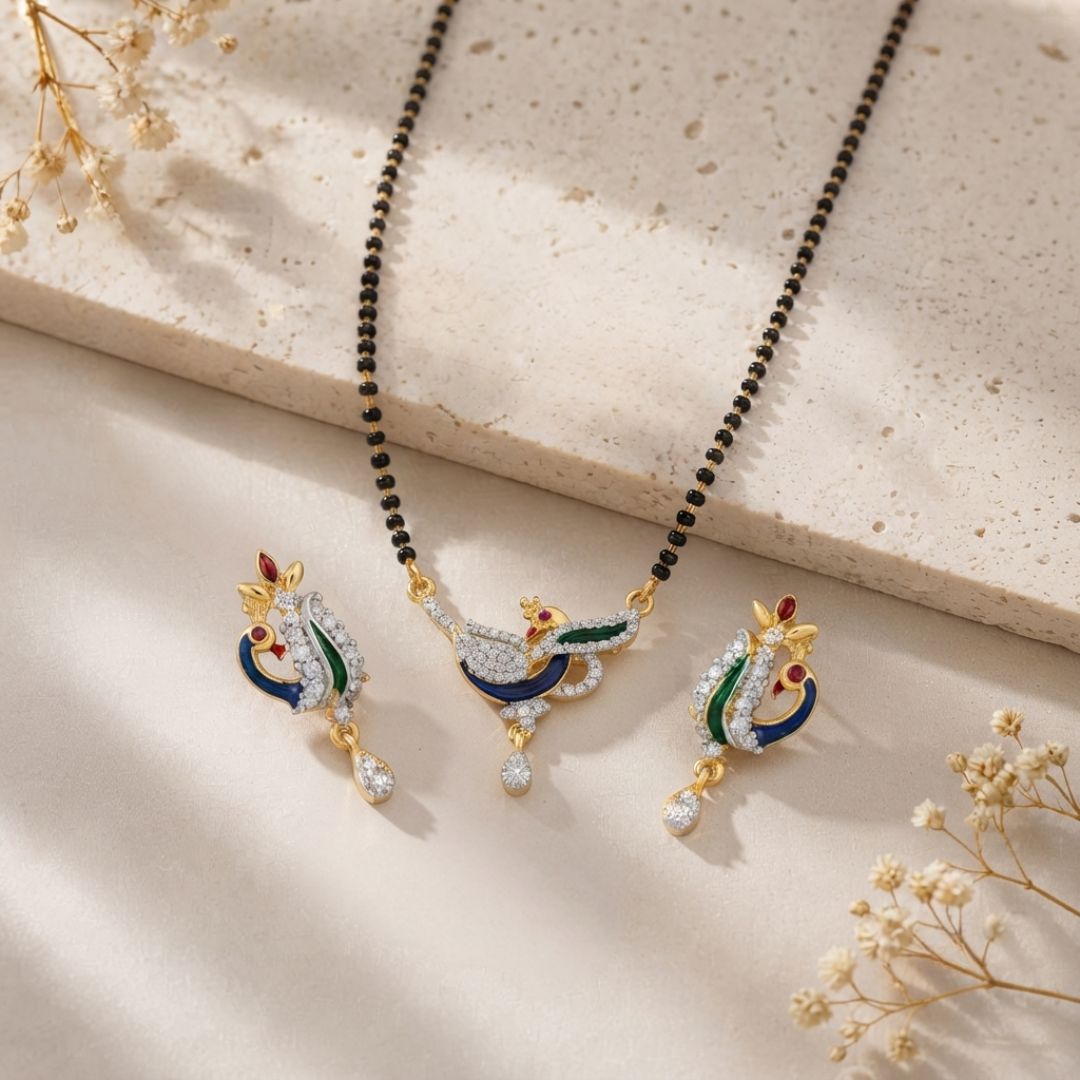 Designer Peacock American Diamond Mangalsutra Set