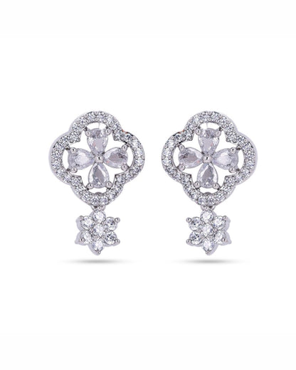 Silver Finish American Diamond Floral AD Stud Earrings for Women