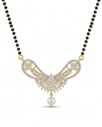 Designer American Diamond Black Beads Mangalsutra with Pearl Drop