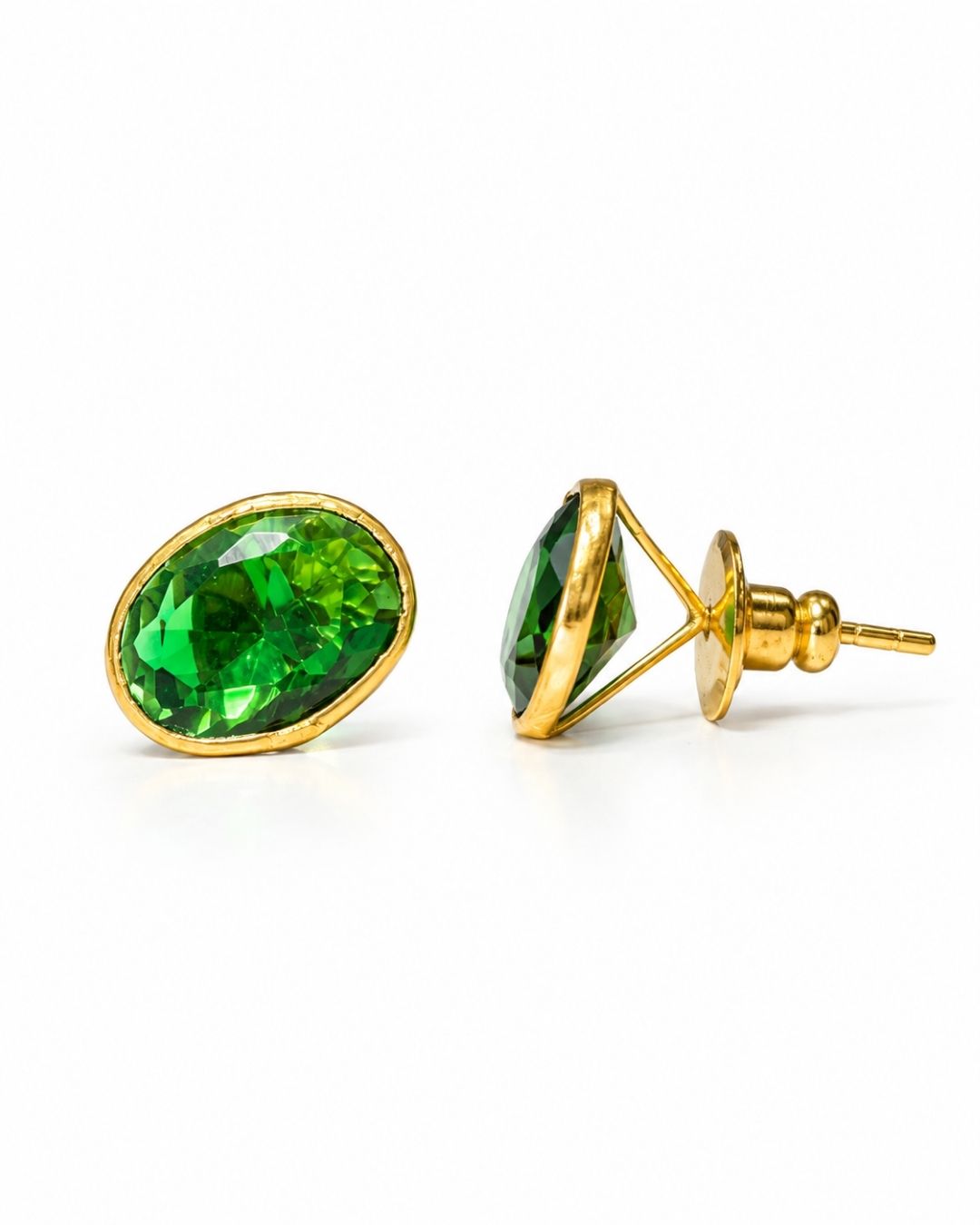 Green Oval Stone Stud Earrings for Women