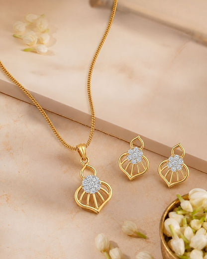 Floral Halo Gold Finish Wedding Jewellery Pendant Set