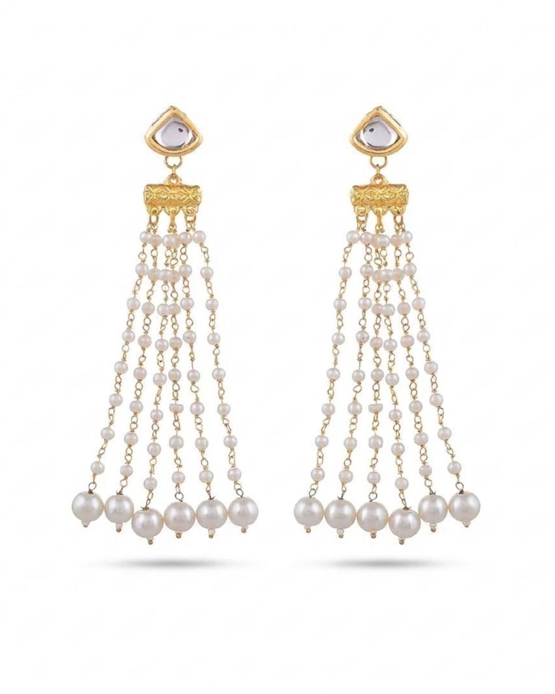 Heart Stud Pearl Chain Tassel Earrings