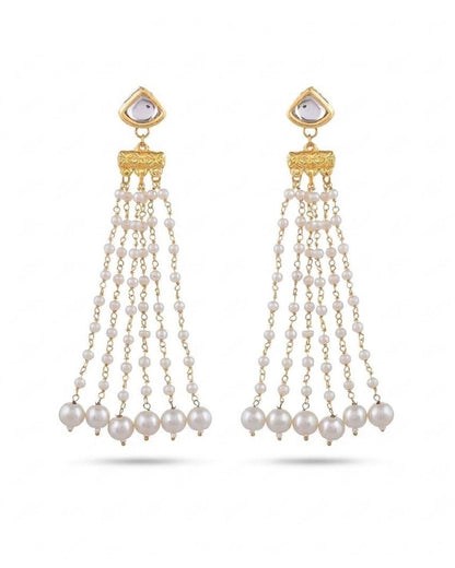 Heart Stud Pearl Chain Tassel Earrings
