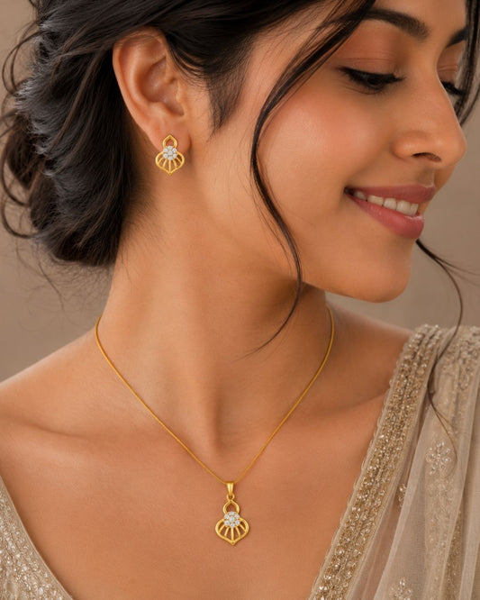 Floral Halo Gold Finish Wedding Jewellery Pendant Set