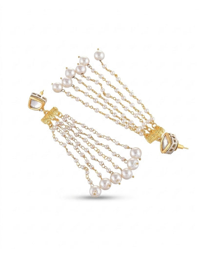 Heart Stud Pearl Chain Tassel Earrings