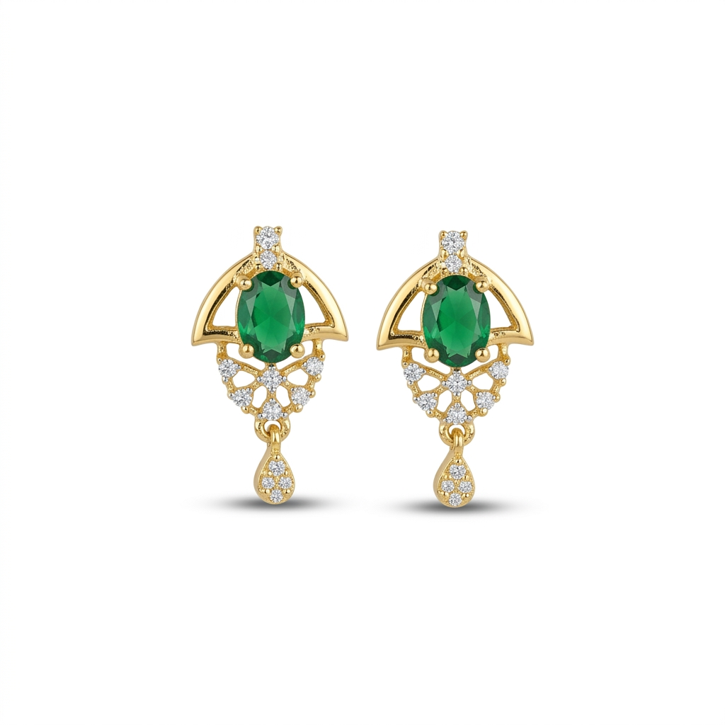 Green Halo Gold Plated Wedding Jewellery Pendant Set