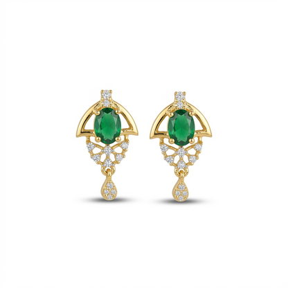 Green Halo Gold Plated Wedding Jewellery Pendant Set