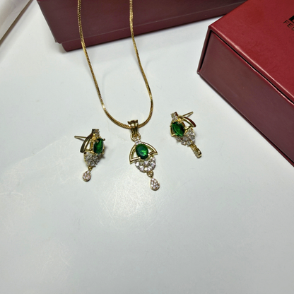 Green Halo Gold Plated Wedding Jewellery Pendant Set