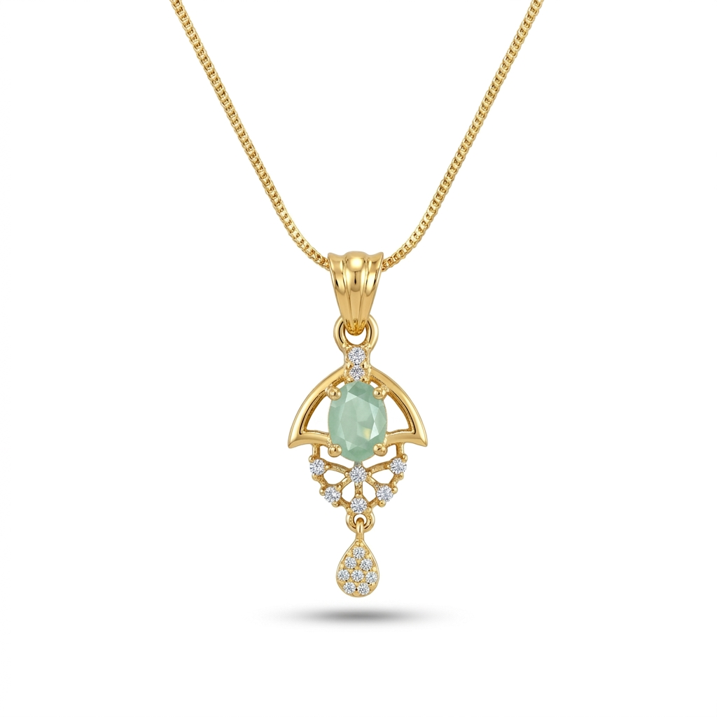 BELACI AD Brass Jewellery – Light Green Stone Pendant Set