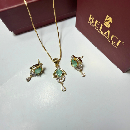 BELACI AD Brass Jewellery – Light Green Stone Pendant Set