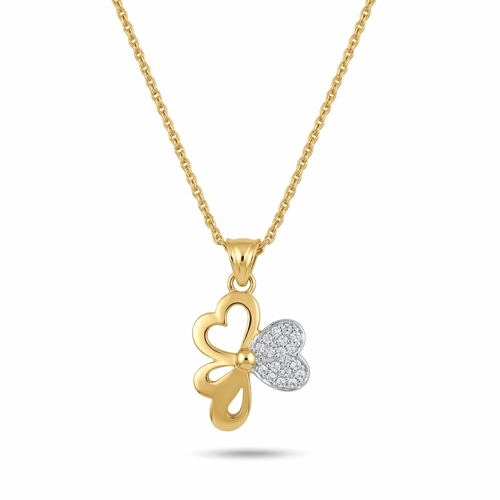 Gold necklace with a butterfly pendant on a white background