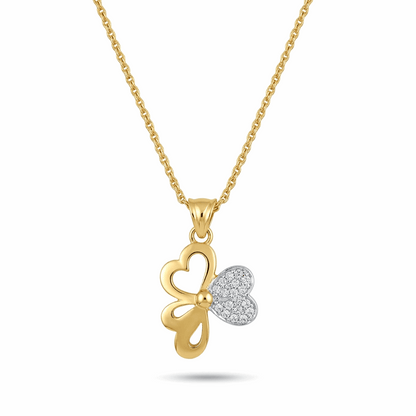 Gold necklace with a butterfly pendant on a white background