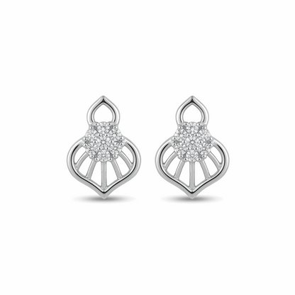 Pair of silver earrings with diamond accents on a white background