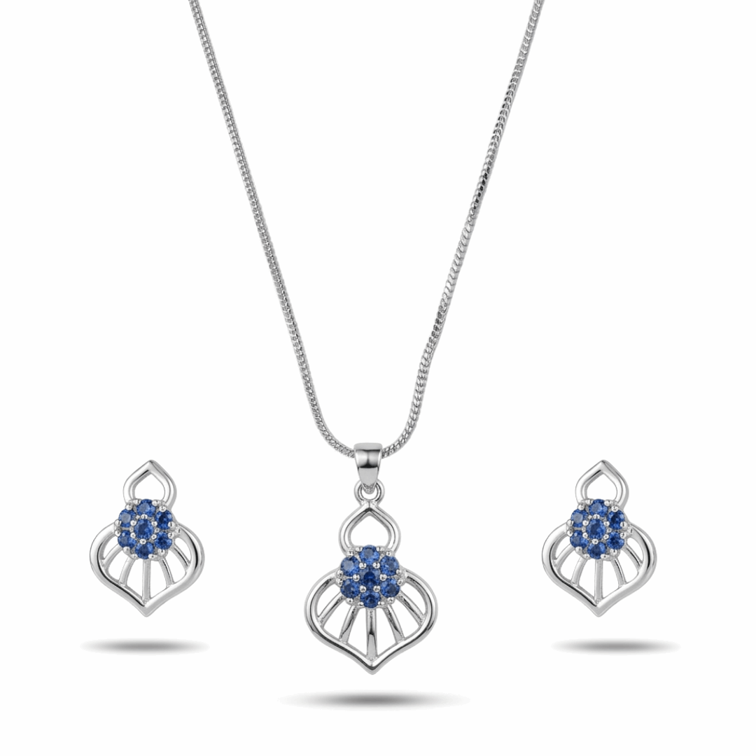 Jewelry set with heart-shaped pendant and matching earrings on a white background
