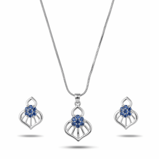 Jewelry set with heart-shaped pendant and matching earrings on a white background
