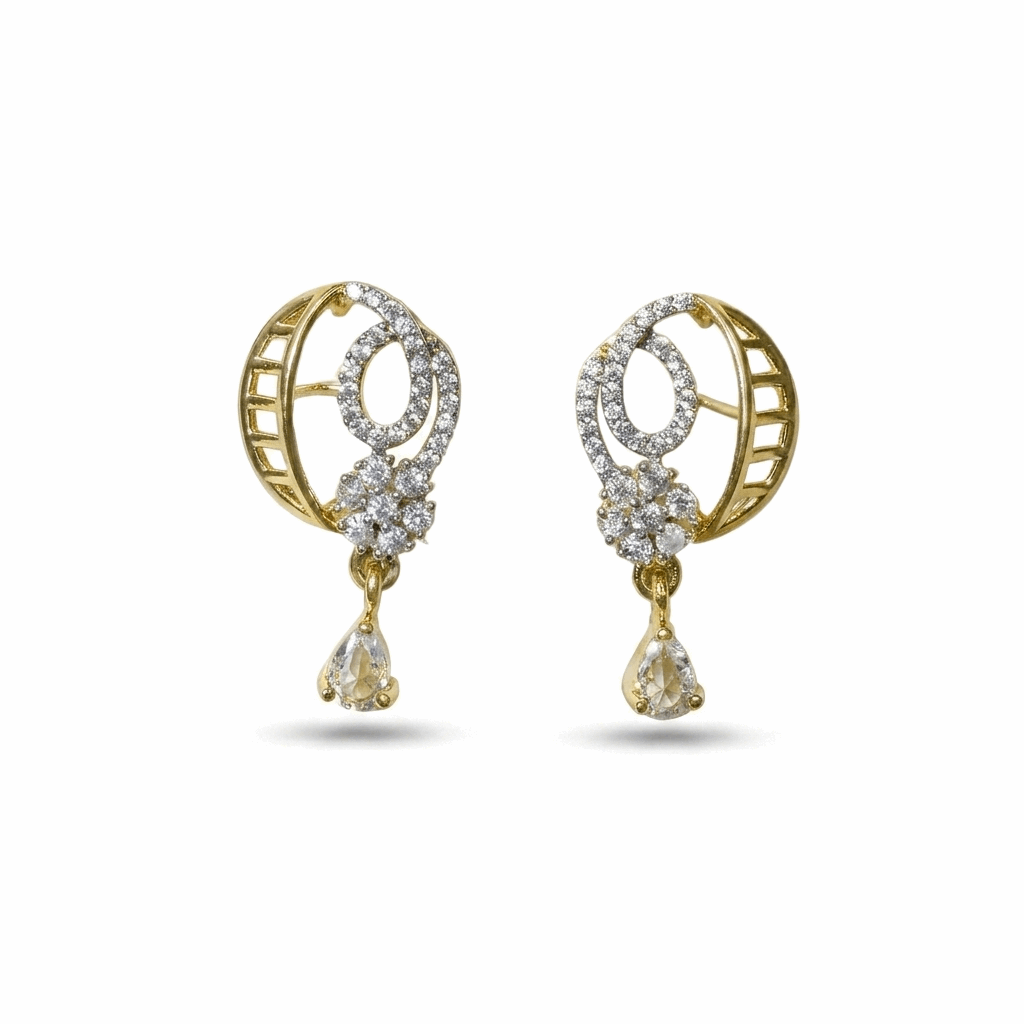 Gold and diamond earrings on a white background