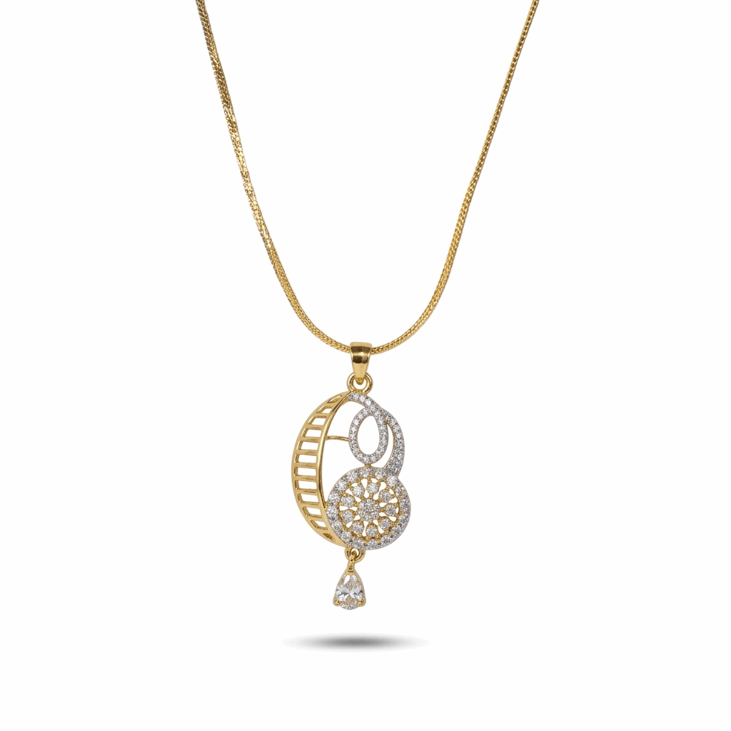 Gold and silver pendant necklace on a white background