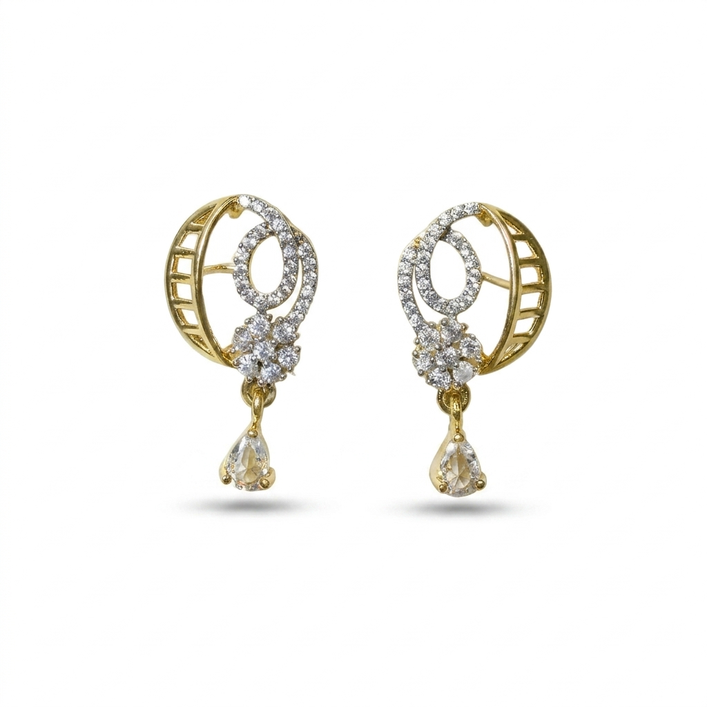 Gold and diamond earrings on a white background