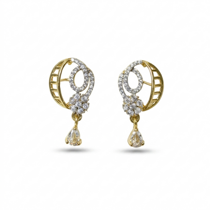 Gold and diamond earrings on a white background