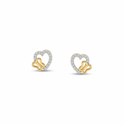 Heart-shaped earrings with gold and silver design on a white background