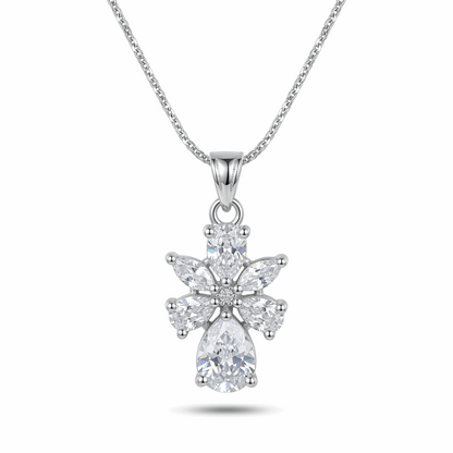 Silver necklace with a butterfly-shaped pendant on a white background