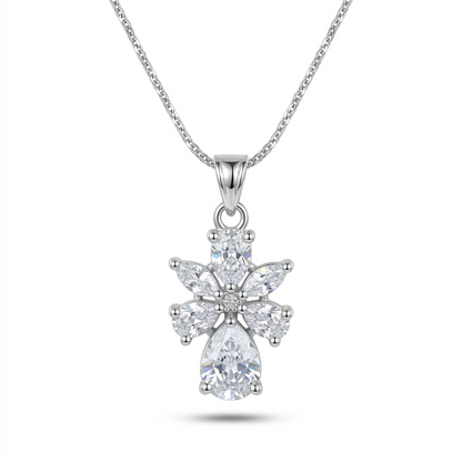 Silver necklace with a butterfly-shaped pendant on a white background