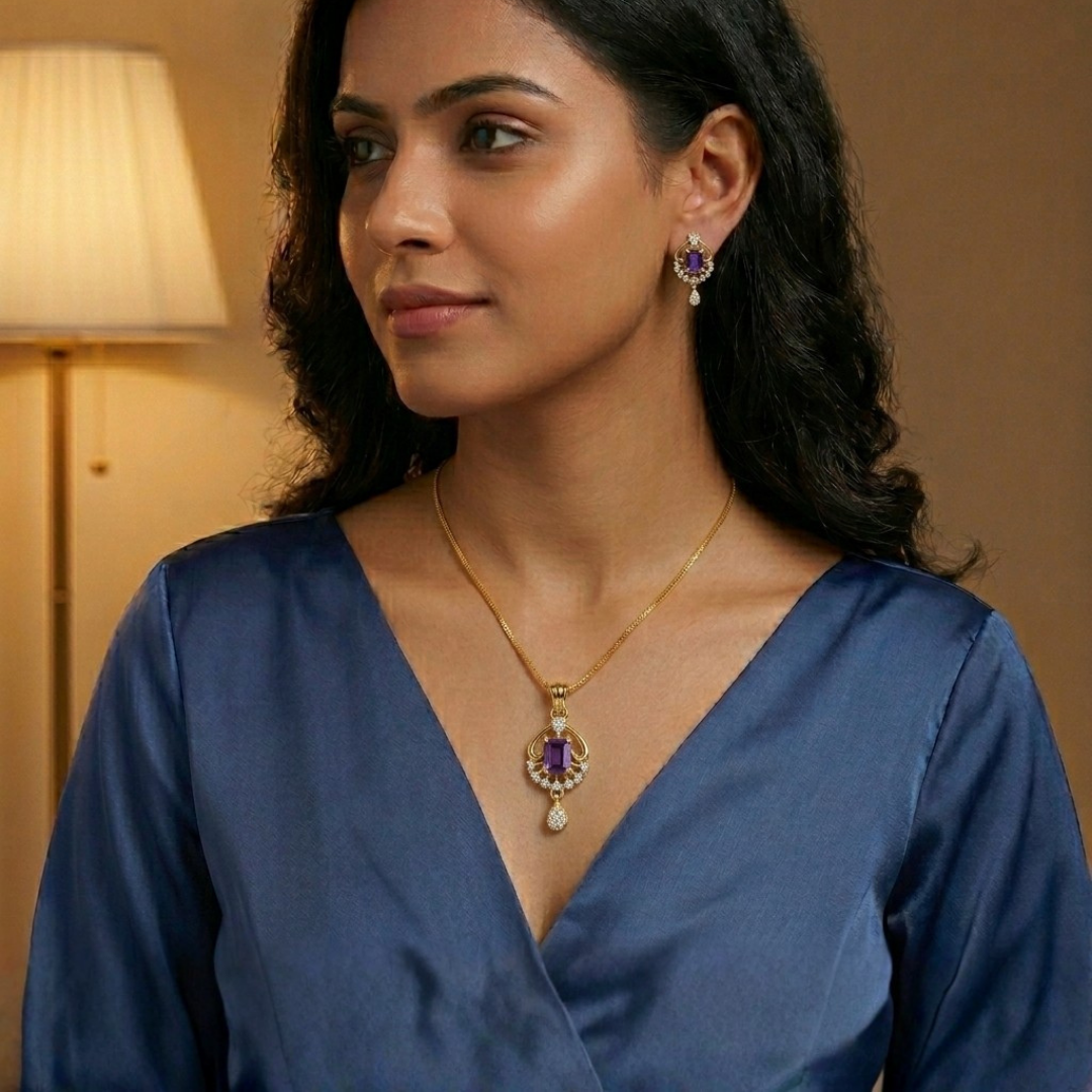 Woman wearing jewelry with a warm background