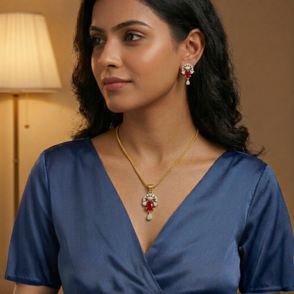 Woman wearing jewelry with a warm background