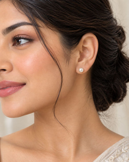 Anti Tarnish Pearl Stud Earrings for Women