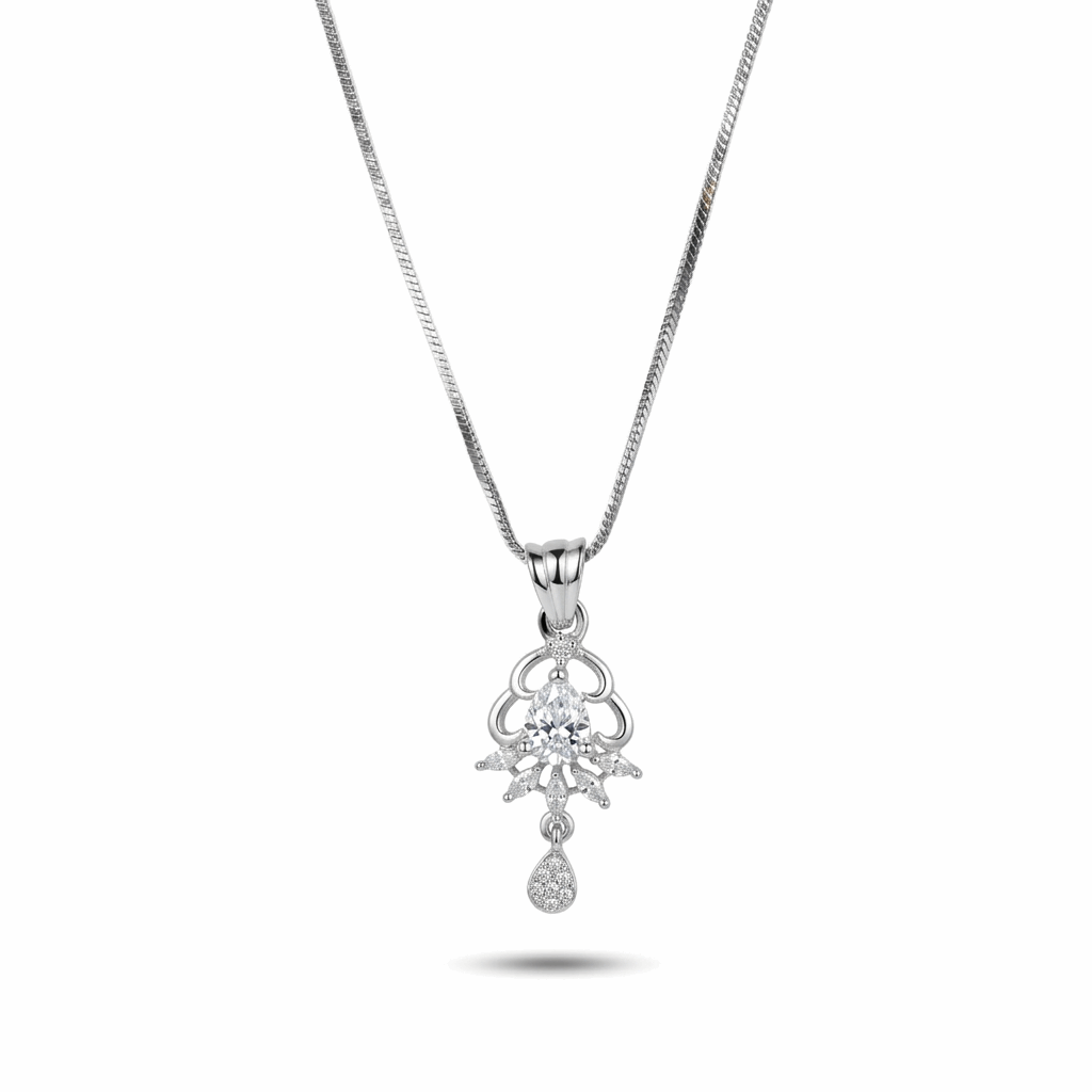 Silver necklace with a pendant on a white background