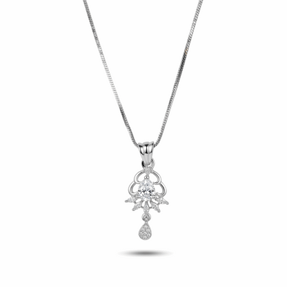 Silver necklace with a pendant on a white background