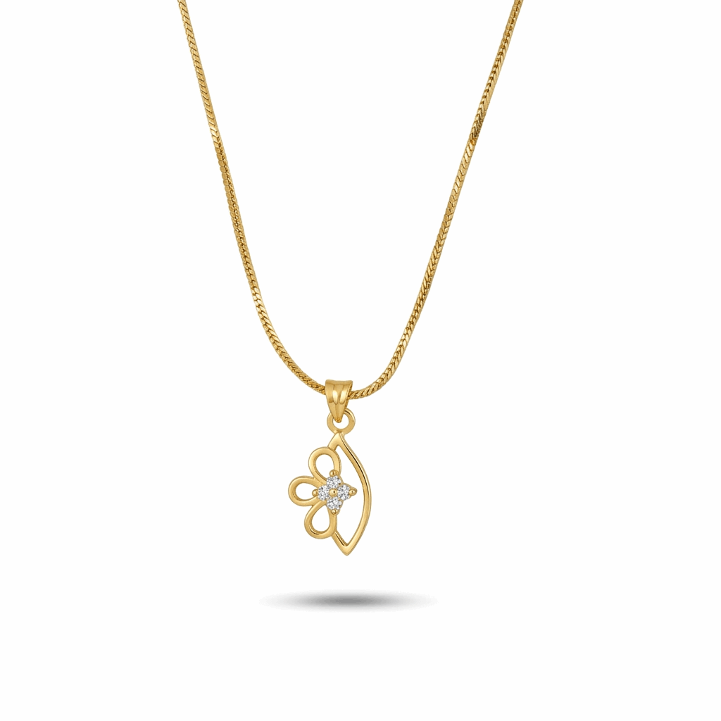 Gold necklace with a heart-shaped pendant on a white background