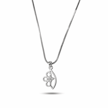 Silver necklace with a decorative pendant on a white background