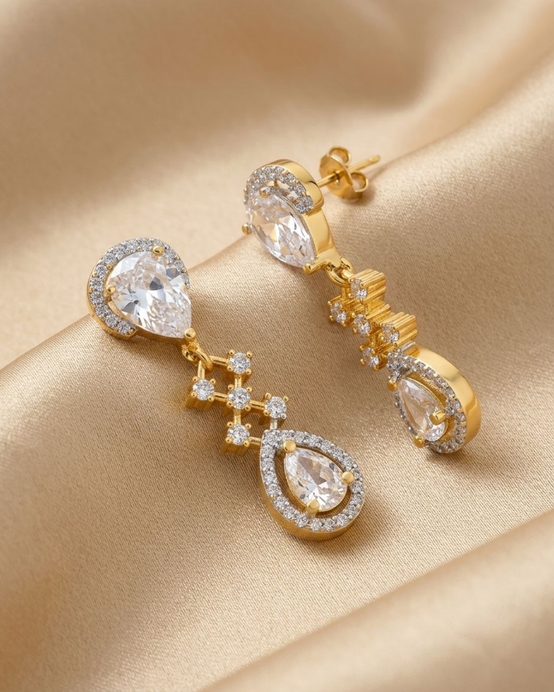Pear Cut Diamond Look Designer Earrings