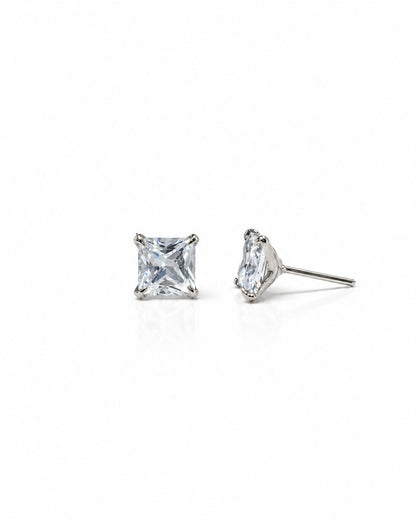 Anti Tarnish Silver Tone Square Stud Earrings