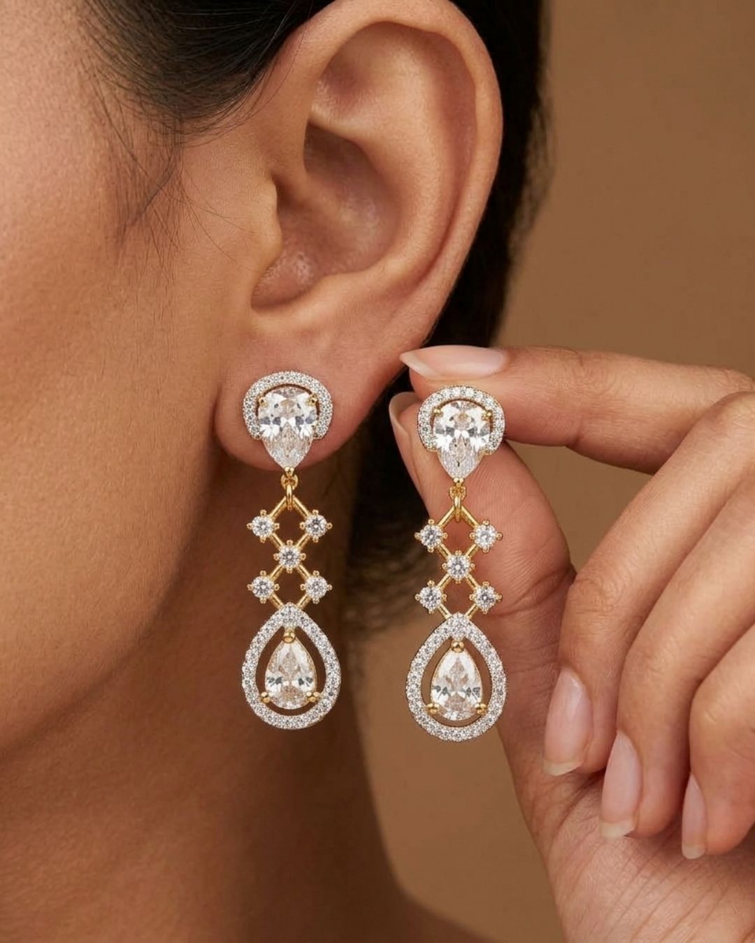 Pear Cut Diamond Look Designer Earrings