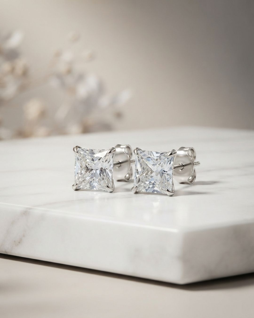 Anti Tarnish Silver Tone Square Stud Earrings