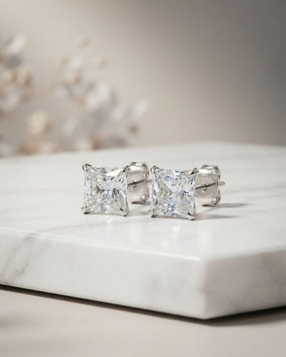 Anti Tarnish Silver Tone Square Stud Earrings