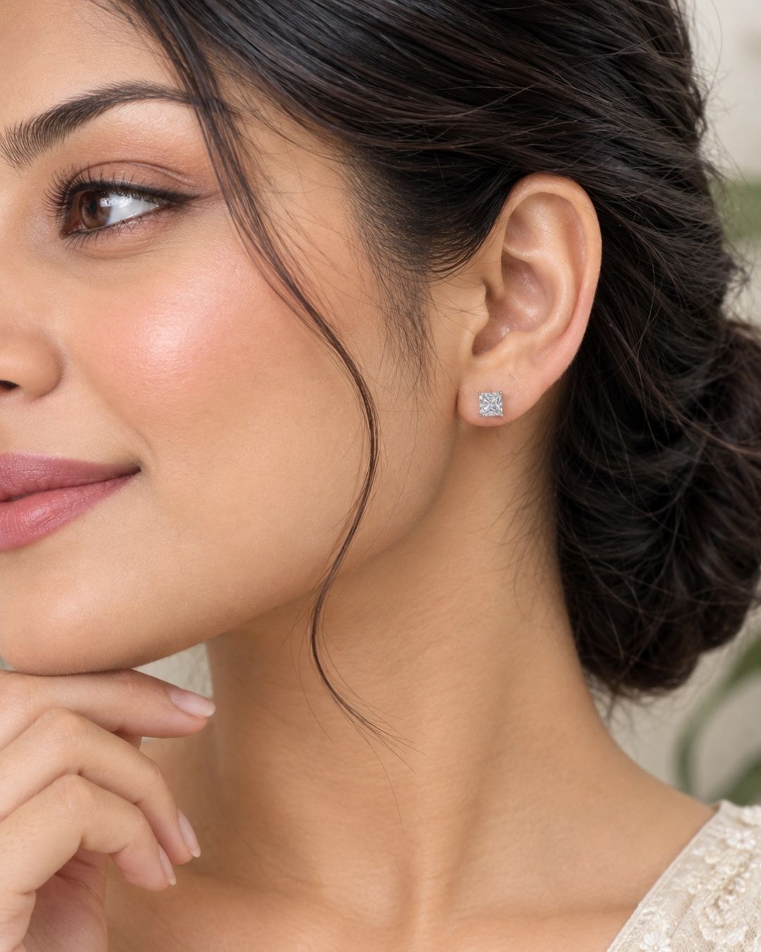 Anti Tarnish Silver Tone Square Stud Earrings